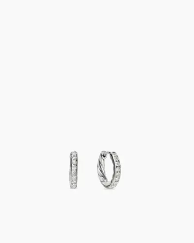 Sculpted Cable Huggie Hoop Earrings in Sterling Silver With Diamonds, 13mm