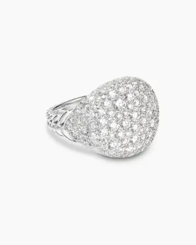 Chevron Pinky Ring in 18k White Gold With Diamonds, 13mm