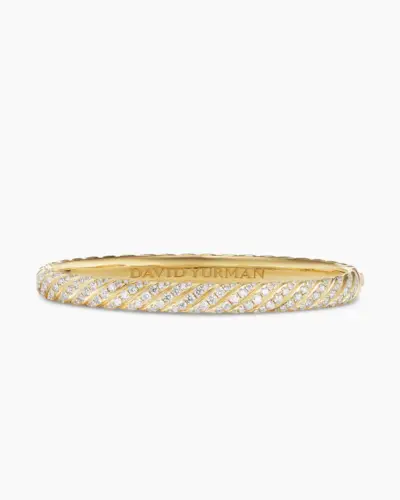 Sculpted Cable Bangle Bracelet in 18k Yellow Gold With Diamonds, 6.2mm