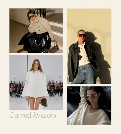 a collage of influencer, celebrity, and runway images featuring the biggest sunglasses trends of 2025