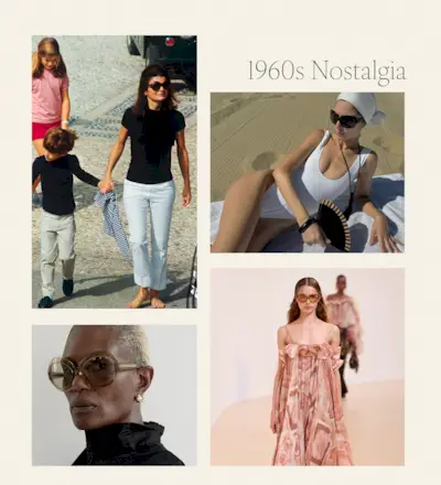 a collage of influencer, celebrity, and runway images featuring the biggest sunglasses trends of 2025