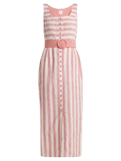 Gül Hürgel + Belted Striped Linen-Blend Dress