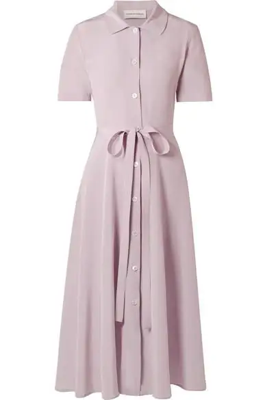 Mansur Gavriel + Belted Silk Crepe de Chine Shirt Dress
