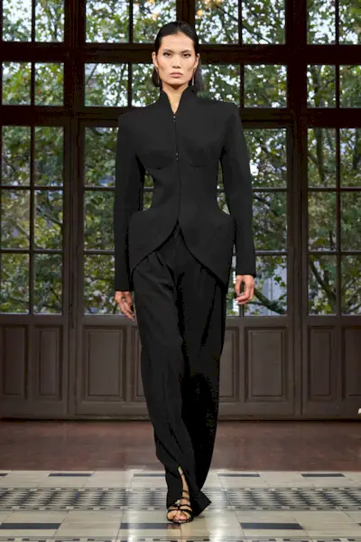 runway model wearing hourglass blazer