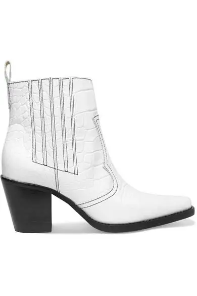 Ganni + Callie Croc-Effect Leather Ankle Boots