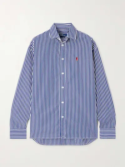 Embroidered Striped Cotton-Poplin Shirt