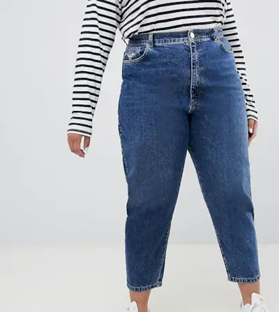 ASOS Curve + Balloon Leg Boyfriend Jeans in Dark Blue Wash