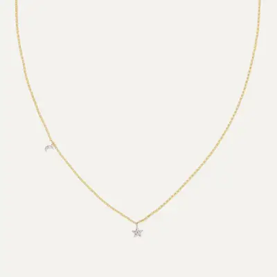 Stone and Strand + Moon and Star 14-Karat Gold Diamond Necklace
