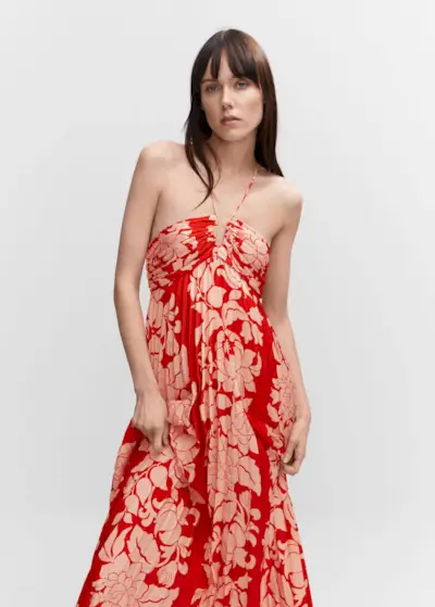 Mango + Pleated Halter Neck Dress