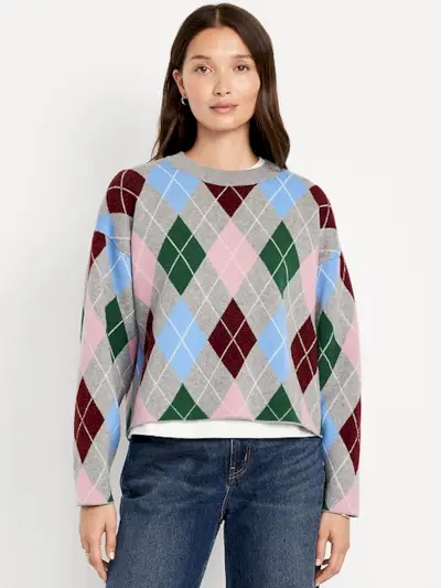 Sosoft Cropped Argyle Sweater