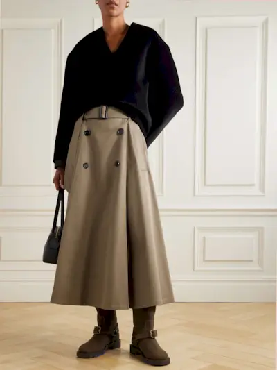 Belted Cotton-Gabardinel Midi Skirt