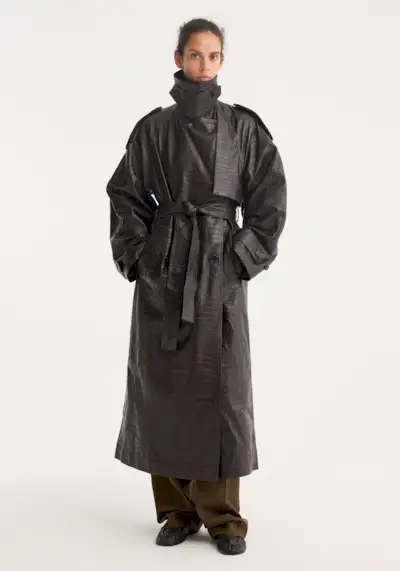 Leather Croco Trenchcoat | Mahogany