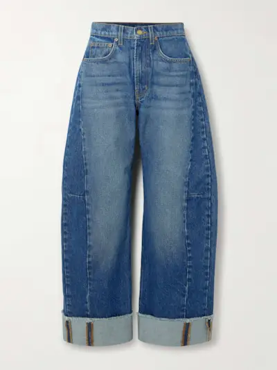 Relaxed Lasso Frayed Mid-Rise Barrel-Leg Jeans
