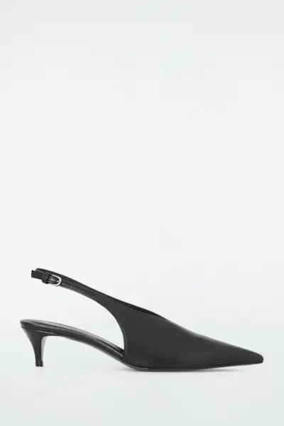 Pointed Leather Slingback Kitten Heels