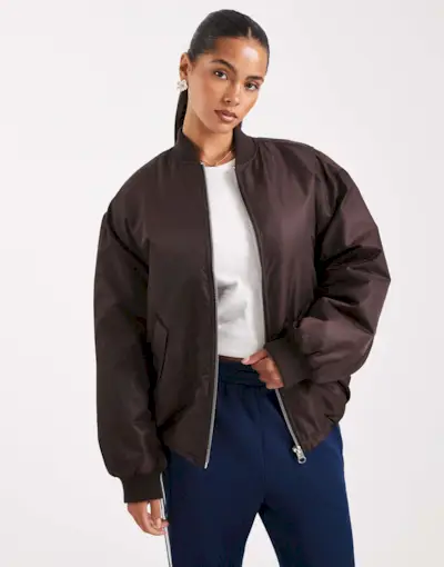 Asos Design Oversized Bomber Jacket in Chocolate