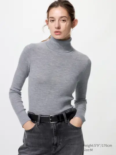 100% Merino Ribbed Turtleneck Jumper