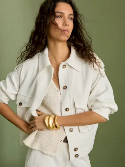 Linen-Blend Twin-Pocket Jacket in White