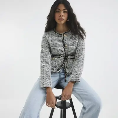 Black Belted Boucle Jacket