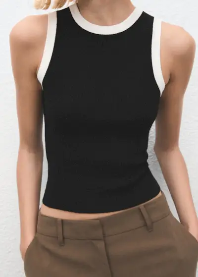 Knitted Top With Contrasting Piping - Women | Mango United Kingdom