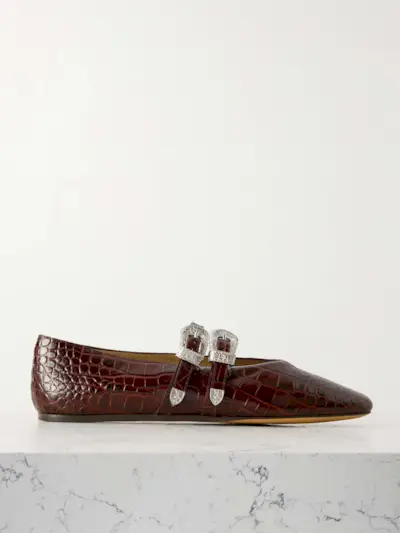 Claudia Croc-Effect Patent Leather Mary-Jane Ballet Flats