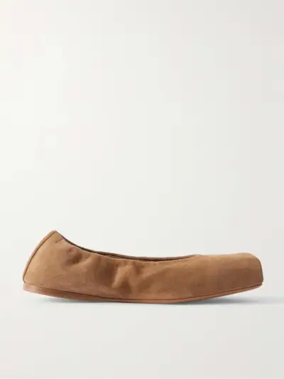 Leather-Trimmed Suede Ballet Flats