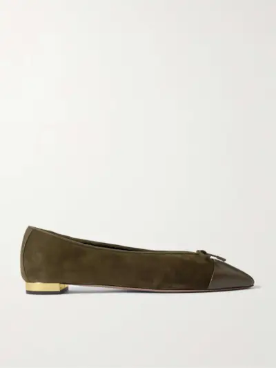 Gioia Bow-Detailed Leather-Trimmed Suede Ballet Flats
