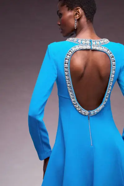 Karen Millen + Crystal Embellished Cut Out Skater Dress