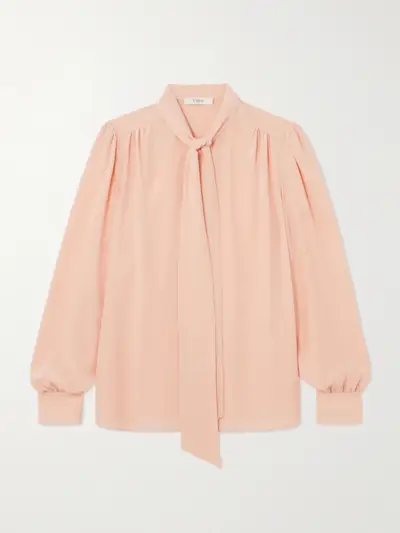 Pussy-Bow Silk-Crepe De Chine Blouse