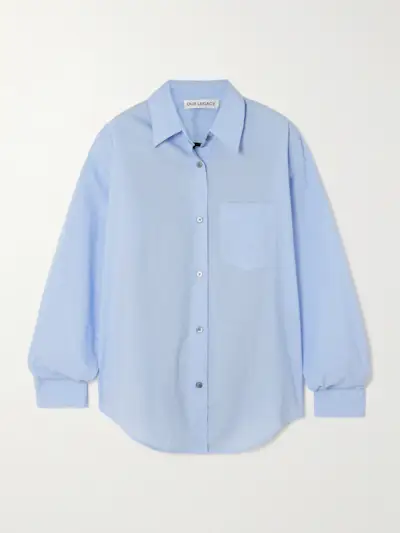 Apron Tie-Back Striped Cotton-Poplin and Voile Shirt