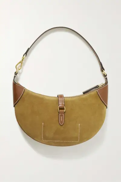 Polo Ralph Lauren + Polo Id Small Leather-Trimmed Suede Shoulder Bag