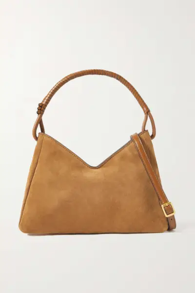 Staud + Valerie Leather-Trimmed Suede Shoulder Bag
