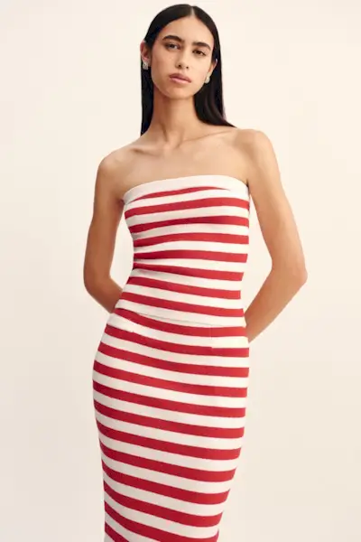 Ari Strapless Top - Coral Stripe