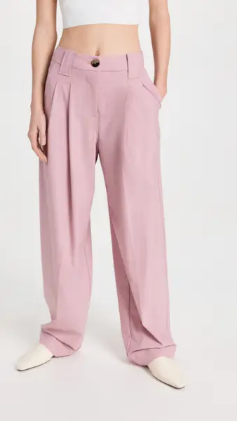 Ganni + Drapey Melange Loose Mid Waist Pleat Pants