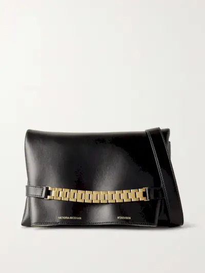 Chain-Embellished Leather Clutch