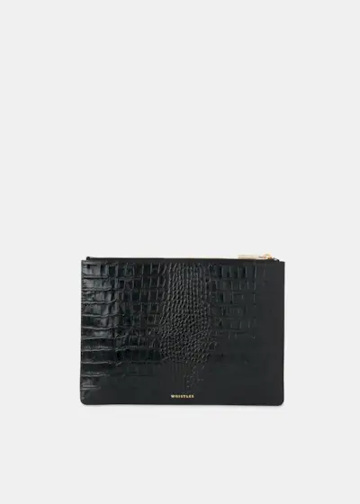 Black Shiny Croc Medium Clutch