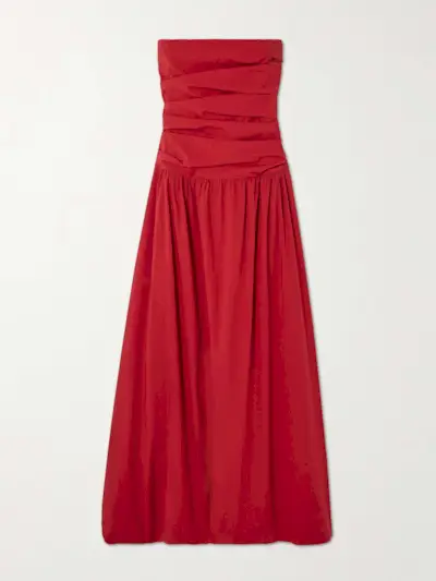 Strapless Tie-Back Crinkled Cotton-Blend Maxi Dress