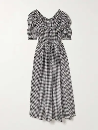 Ischia Shirred Gingham Cotton-Voile Midi Dress