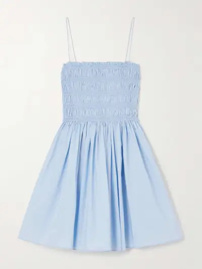 Shirred Organic Cotton-Poplin Mini Dress