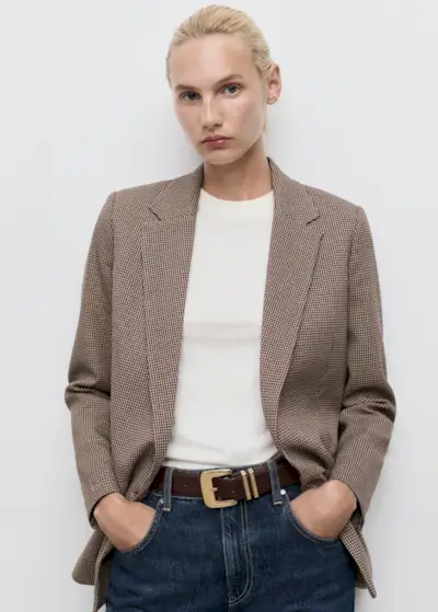 Micro-Houndstooth Double-Breasted Jacket - Women | Mango United Kingdom