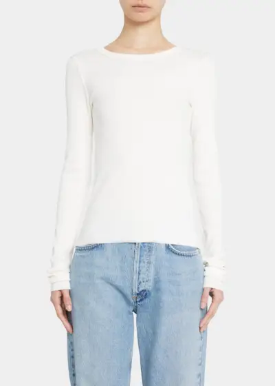 Eterne + Long-Sleeve Fitted Crewneck Top