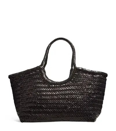 Large Leather Woven Nantucket Tote Bag