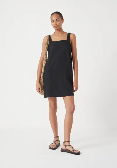 Square Neck Linen Blend Mini Dress