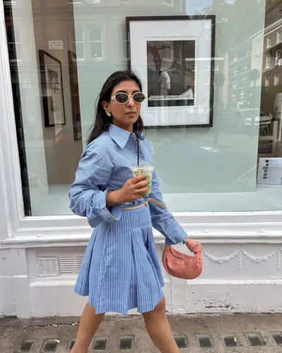 shloka styles a blue matching skirt and shirt set.