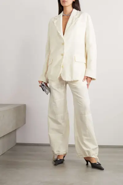 Acne Studios + Frayed Cotton and Linen-Blend Wide-Leg Pants