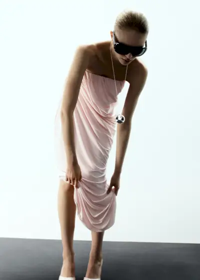 Draped Asymmetrical Bandeau Dress - Women | Mango United Kingdom