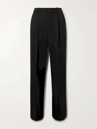 Grain De Poudre Wool Pleated Wide-Leg Pants