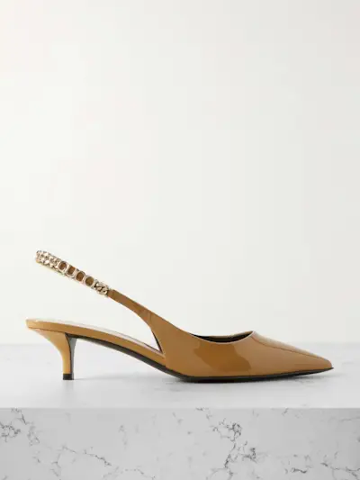Signoria Embellished Patent-Leather Slingback Pumps
