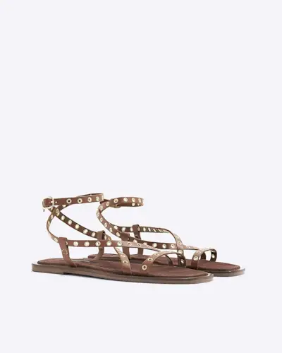 Brown Wide Fit Eyelet Strappy Sandals
