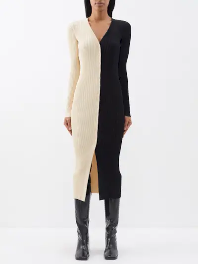 Staud + Shoko Two-Tone Ribbed-Knit Dress