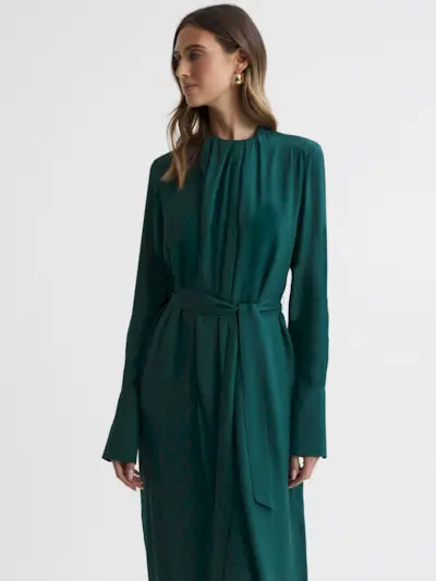 Reiss + Green Phoenix Pleated Long Sleeve Midi Dress